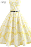 Print Summer Dress Women Vintage Dresses Elegant Retro Party Tank Sleeveless Casual Office