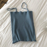 Spaghetti Strap Solid Short Tanks Tops Women Summer Sexy Slim Knitting Korean All-match 8-color Camisoles Elegant