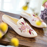 Zingj Single Shoes Cotton Shoes Pointed Shoes Muller Shoes Fashion National Style Women's Single Shoes Embroidered Cloth