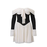 Zingj Women's Autumn 2023 New Sexy One Word Shoulder French Palace Style Temperament Waist Horn Sleeve
