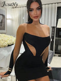 Women New Y2K Black Patchwork Sexy&High Street Elastic Skinny Mini Dress Trendy Turtleneck Waist Long Sleeve Chic