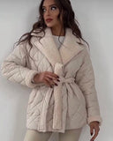 Collar Short Cotton Suit 2025 Women's Fashion Design Belt Coat