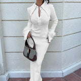 Spot 2025 Autumn / Winter New Women's Fashion Lapel Banquet Feather Long Dress