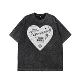 Love Print Short-Sleeved T-Shirt Women's Summer New Water Wash To Make Old Design Feel Bottoming Top