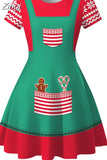 Dress Women Casual Elegant Print Red Xmas Party Dress Vintage Retro O-neck Short Sleeve A-Line Vestidos Robe