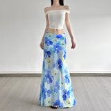 Oil Painting Fenghua Printed Mesh Dress Summer Beach Resort Wind Long Bag Hip Thin A