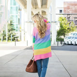 Autumn And Winter Sweater Women Loose Color Bump Striped Knitted Cardigan Long