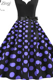 Dot Print Vintage Women Summer Dress Black Patchwork Sleeveless V neck Elegant Party Dresses Casual Robe