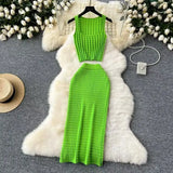 Hottie Port Style Suit Women's Summer Short Vest Top With High Waist Half Skirt Knit Two