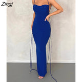 Summer Halter Long Dress Summer Women Leisure Style Solid Color Sleeveless Backless Bodycon