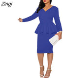Sexy V Neck Party Dress Women Elegant Solid Long Sleeve Long Dress Boho Fashion Office Lady Dresses