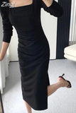 Collar Solid Wedding Maxi Dresses for Women Office Lady Bodycon Midi Dress Elegant Korea Fashion Clothes Autumn 2023