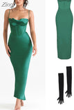 Satin Maxi Dress Sexy Long Prom Evening Party Dresses With Glove Purple V Neck Spaghetti Strap Dresses For Women