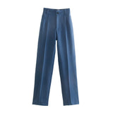 New Summer Style Straight Tube High Waist Shows Thin Solid Color Casual Pants