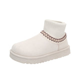 Knitting Warm Snow Boots Women 2025 New Autumn Boots Plus Velvet Thick Haired Shoes Cotton