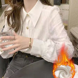 Striped Printed Long-Sleeved Shirt Women 2025 Spring And Autumn Korean Version Of The Liberal And Simple Medium-Sized Shirt
