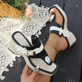 Slope And Thick-Bottom Metal Buckle Rivet One-Word Sandals 2025 Summer Beach Women's