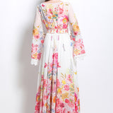 Style Dress Women 2025 Spring Dress Famous V Collar Horn Sleeves To Close The Waist Buckle Print Long