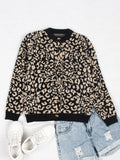 Autumn And Winter Sweater Women Loose Knitted Round Collar Long-Sleeved Leopard Print Sweater Open Shirt