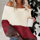 And Winter New Word Collar Shoulder Splicing Bump Color Loose Knitting Jacket