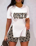 Size Women's Wear Spring And Summer 2023 New Leisure Printed Short-Sleeved Shorts Two