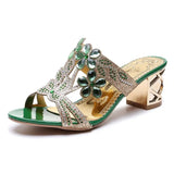 Cool Slippers Women's Summer New Coarse-Heeled Toe Women's Shoes Hollow Water Drill Outside Wearing High Heel Cool
