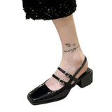 Mary Jane Baotou Sandals Women's Summer New Vintage Head Coarse Heel High Heel With Bright Leather Women's
