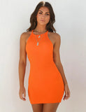 Zingj Spring And Summer Sexy Ribbed Small Halter Dress Solid Color Knit Show Thin Commuter