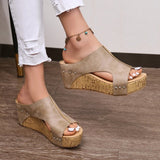 Slope And Fish Mouth Cool Slippers Women Summer New Rivet Pine Cake Thick Bottom High Heel