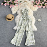 Zingj New 2023 Summer Korean Version Of The Retro Wind Dye Neck Jumsuit Female Show Thin Chest Straight Tube Wide Leg
