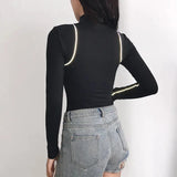 Zingj Wind Line Feeling Hot Girl Tight Zipper Splicing High Collar Long Sleeve Onesie 2024 Early Autumn Women's