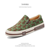 Flash-Step Autumn New Men's Shoes Korean Print Fashion Trend Men's Cloth Shoes Comfortable Breathable Board Shoes