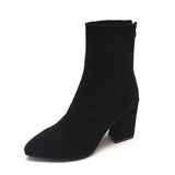 Children's Shoes 2025 New Korean Version Of Autumn And Winter In The Barrel Tip Thick Heel Short Boots Women's High Heels Shoes Elastic