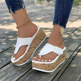 New Large-Size Clip Toe Solid-Color Thick-Bottomed Slippers Slope With Women's Buckle Mouth