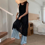 Zingj Sense Minority Fold Wear Smock Knit Vest Skirt Summer Female Back Slit Skirt Round Collar Thin