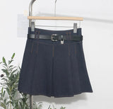 And Summer Women's Retro Modern Hit Color Clear Line Pressure Skirt Anti-Light Short Skirt With Belt