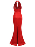2025 New Fashion Sexy Hanging Neck To Bare Back To The Waist Thin Design Red Long Dress Women's
