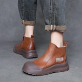 Layer Calfskin Retro Coloring Short Boots Women Autumn And Winter New Leisure Fashion Thick Bottom Increase High Help