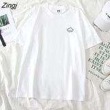 Women Short Sleeve T-shirts O-neck Embroidery Casual Simple Soft Korean Style Trendy Loose Tops Womens Sweet Girls Harajuku