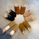Large-Size Bag Head Thick-Bottom Cotton Slippers Women Plus Velvet Cork Dragged Lazy Man Velvet