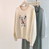 Spotted Dog Watery Wool Sweater Women Winter Soft Languid Horse Hair Long Knitted Blouse Autumn And