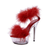 Zingj Model High Heels Fine Heel Sexy Black Waterproof Platform Hate Sky Superb High Heel Fur Sandals Female