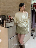 Xixi 2025 Autumn New White Label Elegant Collar Knitted Shirt With Long-Sleeved Top Sweater Female