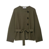 Women's Clothing Explosion With Belt Knitted Short Coat