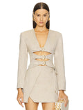 High-End Women's Suit Sexy Hollow With Long-Sleeved Top Irregular Tie Short Skirt