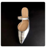 Korea Net Red Pointed Half Slippers 2020 Summer New Silver Color Baotou Flat Slipper Women's Slipper