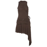 2024 Summer New Women's Fashion Pure Color Sexy Sleeveless Waist Oblique Dress