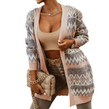 2025 V-Necked Lattice Tute In The Color Of The Long Knitted Cardigan Sweater Jacket