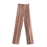 New Straight High-Rise Thin Solid-Colored Slacks