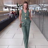 Zingj Summer New Solid Color Sleeveless Slim Vest Temperament Commuter Suit Pants Suit-Outfit